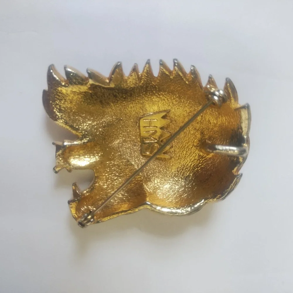 Vintage HMS Lion Head Brooch Enamel Multi Color Eclectic Maximalist